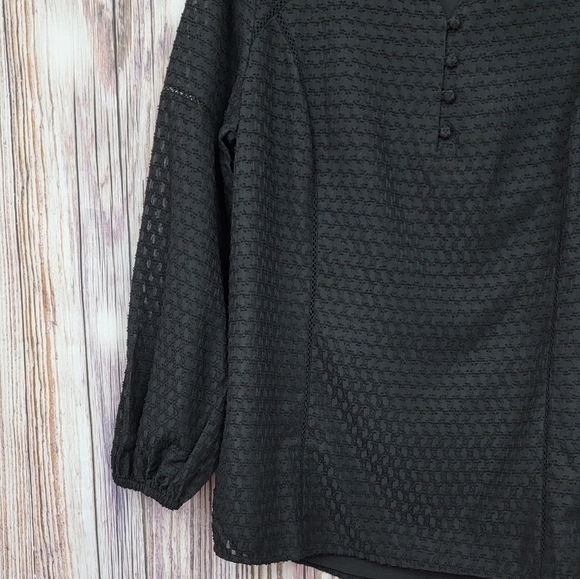 ISAAC Mizrahi Black Ladder Lace Dot Detail Blouse - Picture 4 of 14